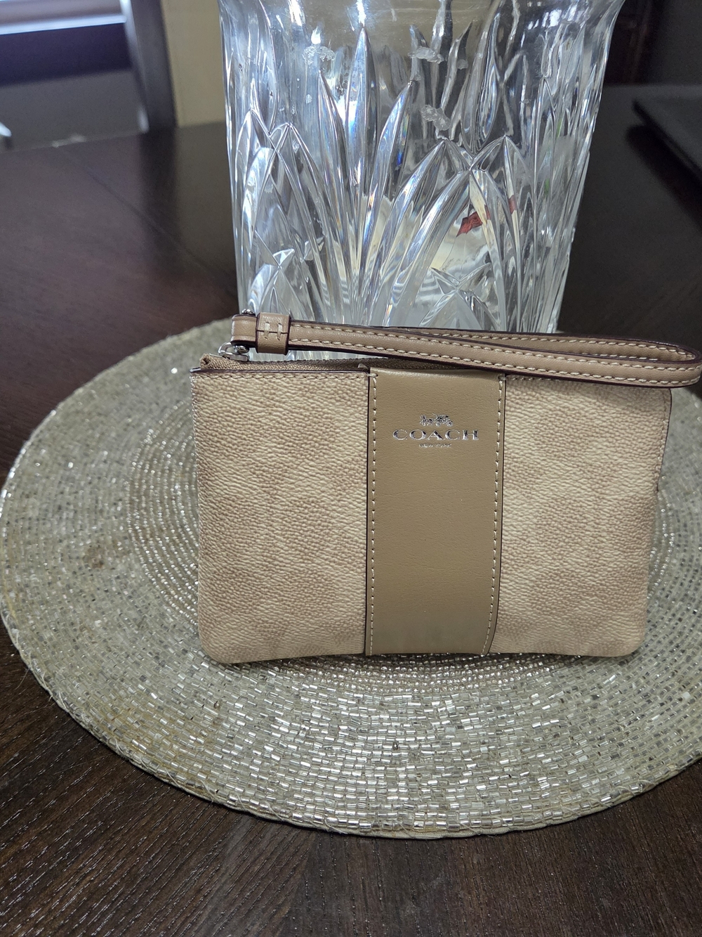 Coach Taupe Zip Pouch Wristlet